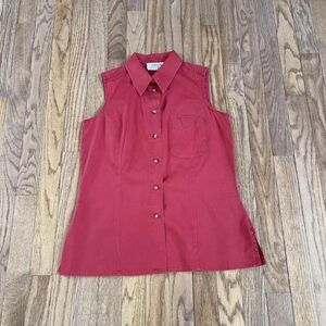 Sleeveless Red Button-Up Top